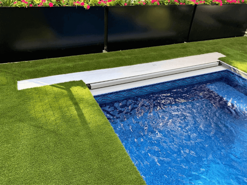 COVER POOLS ALUMINUM LID - ALUMINUM COPING - GLI POOL LINER "MODESTO W/ MYSTIC LIGHT BLUE"